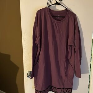 Purple sweatshirt dress.